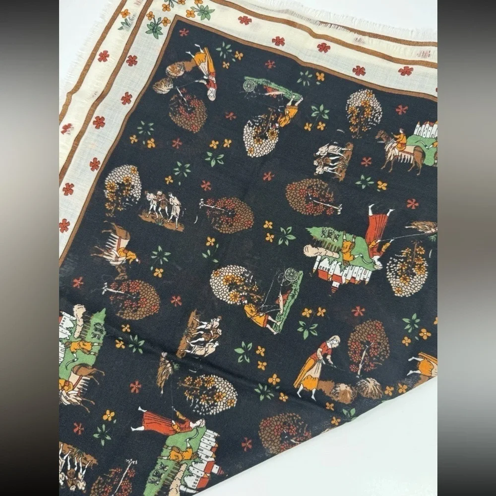 Calvin Klein Vintage Authentic Farming/village Print Scarf-black